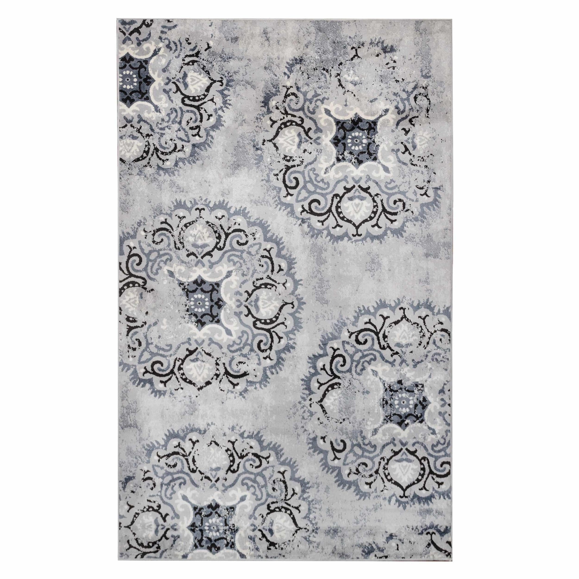 Superior Modern Distressed Medallion Indoor Area or Runner Rug - Ivory