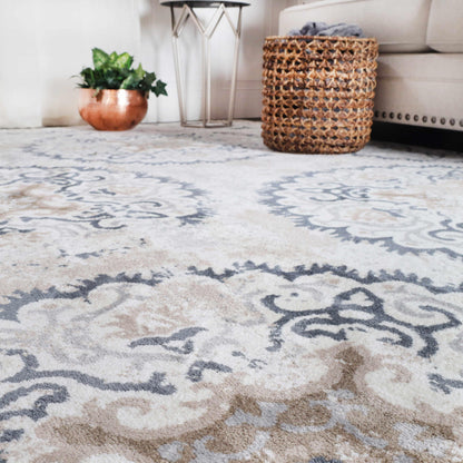 Superior Modern Distressed Medallion Indoor Area or Runner Rug - Ivory