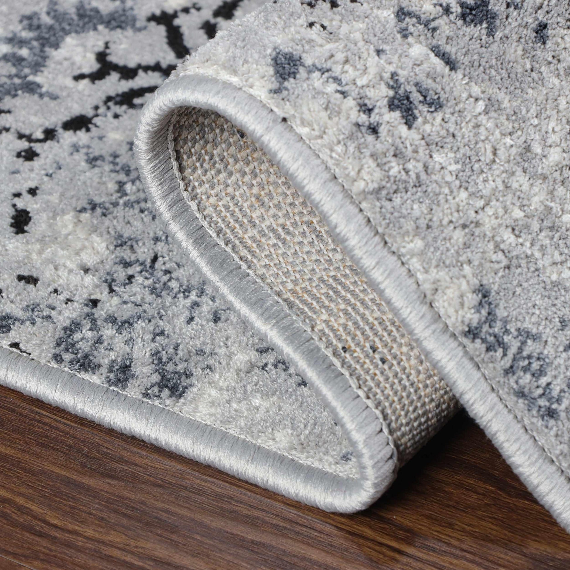 Superior Modern Distressed Medallion Indoor Area or Runner Rug - Platinum