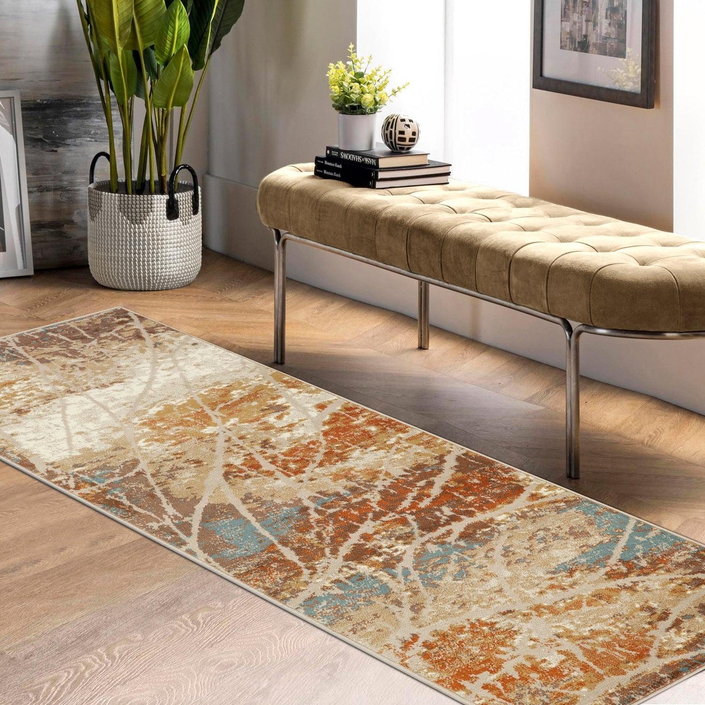 Superior Fifi Modern Branches Indoor Area Rug or Runner - Cream - Rust