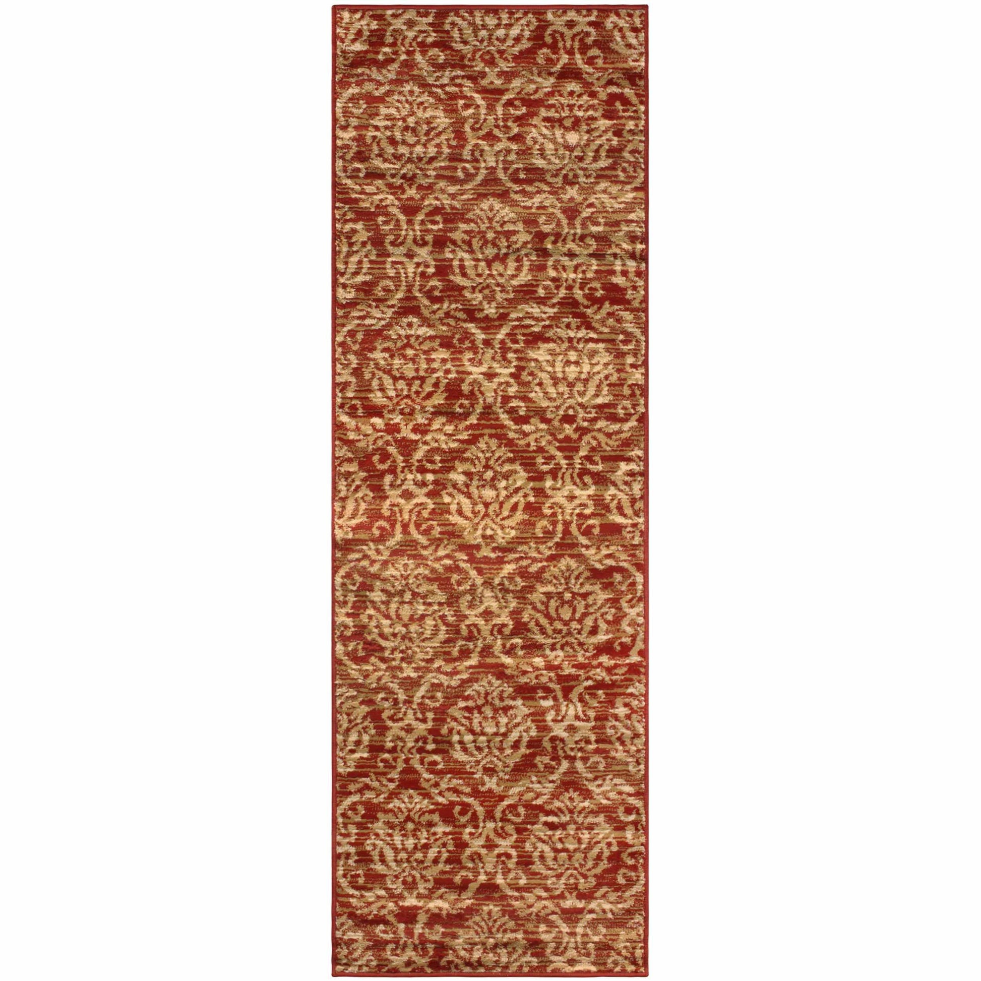Superior Fleur Distressed Damask Area Rug - Red