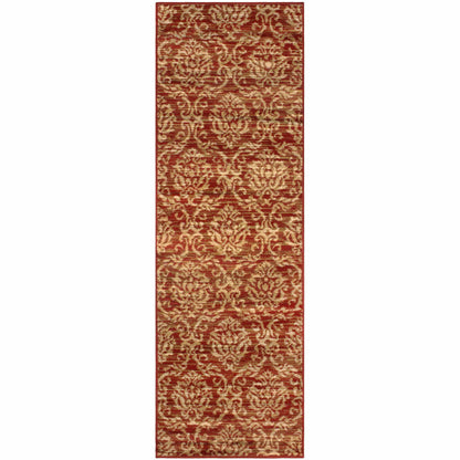 Superior Fleur Distressed Damask Area Rug - Red