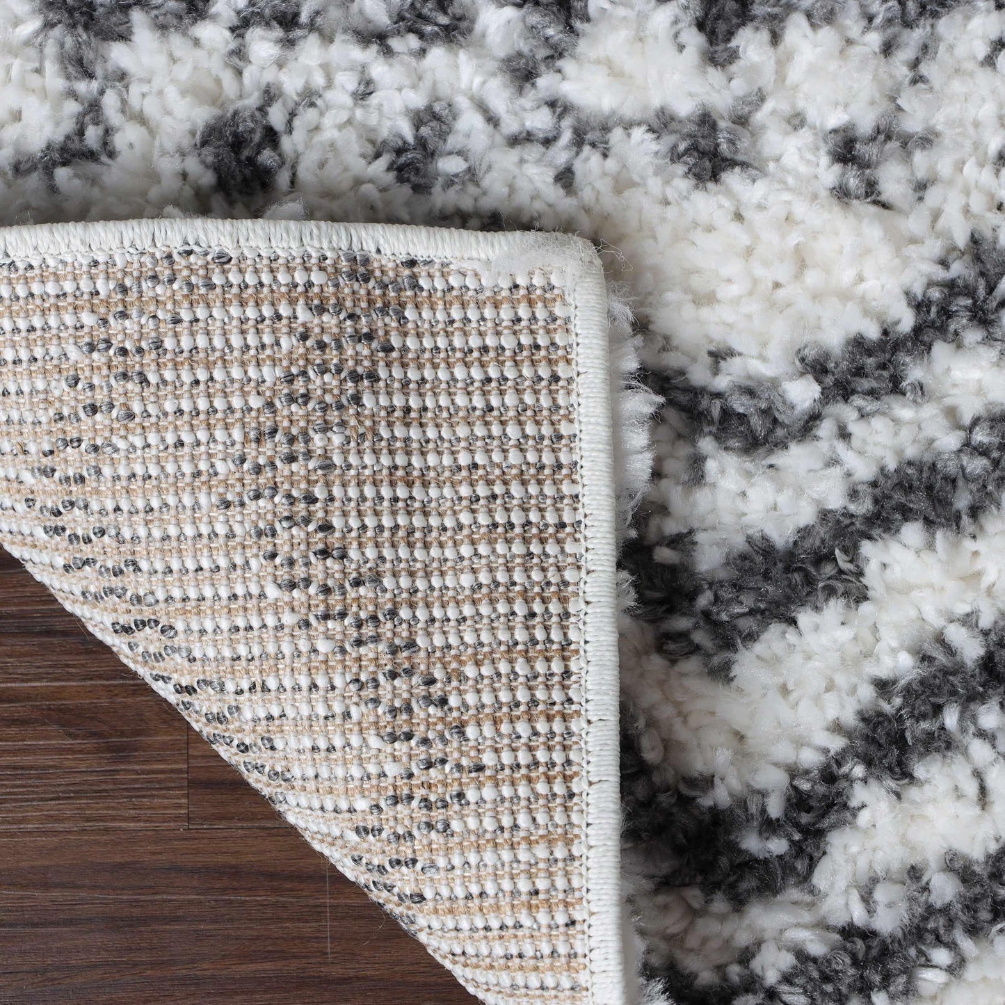  Superior Boho Geometric Indoor Plush Shag Area Rug - Black-Cream