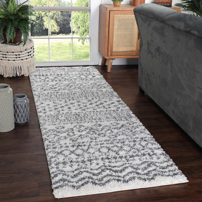  Superior Boho Geometric Indoor Plush Shag Area  Rug - Black-Cream