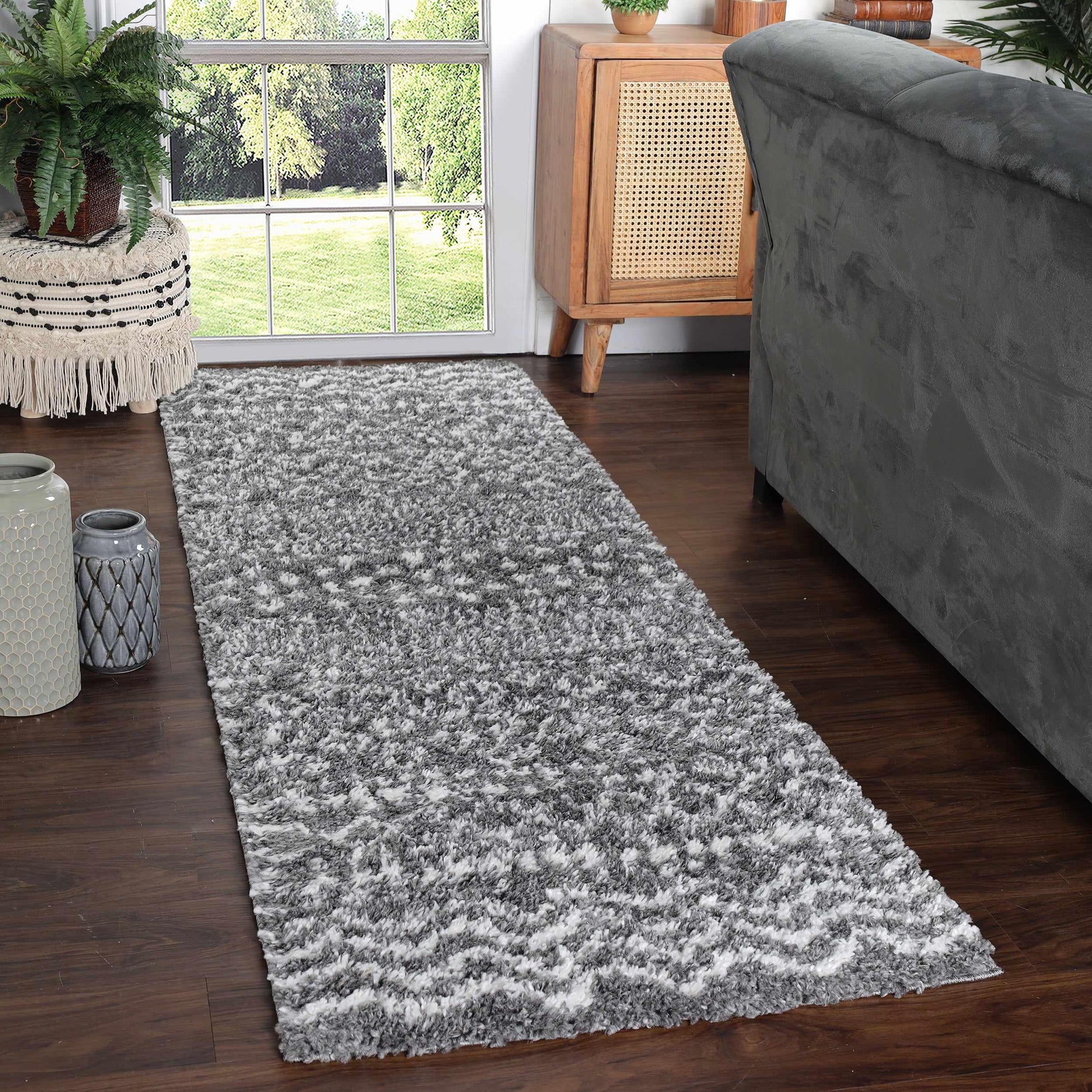  Superior Boho Geometric Indoor Plush Shag Area Rug - Cream-Black