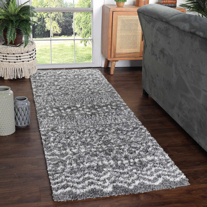  Superior Boho Geometric Indoor Plush Shag Area Rug - Cream-Black