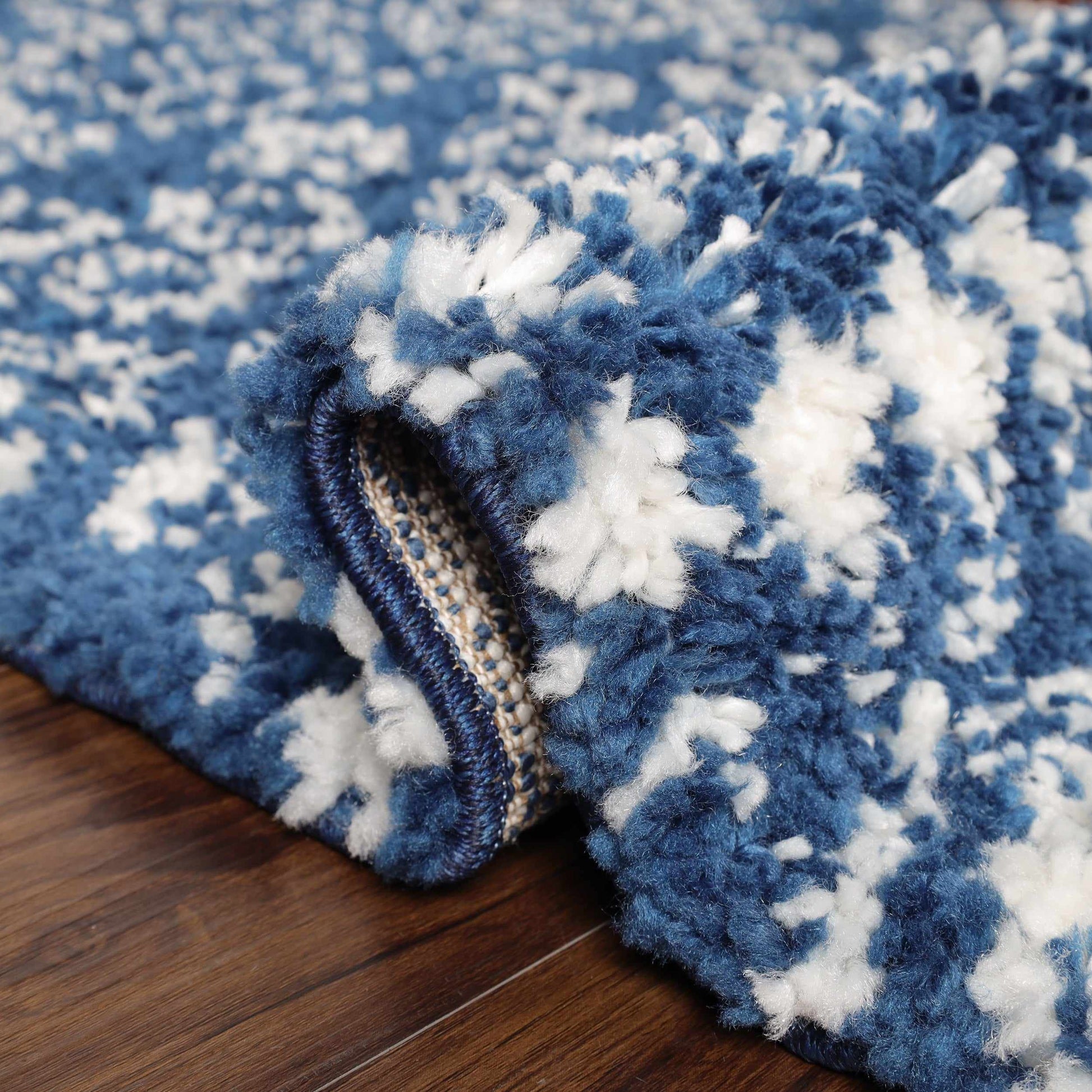  Superior Boho Geometric Indoor Plush Shag Area Rug - Cream-Blue