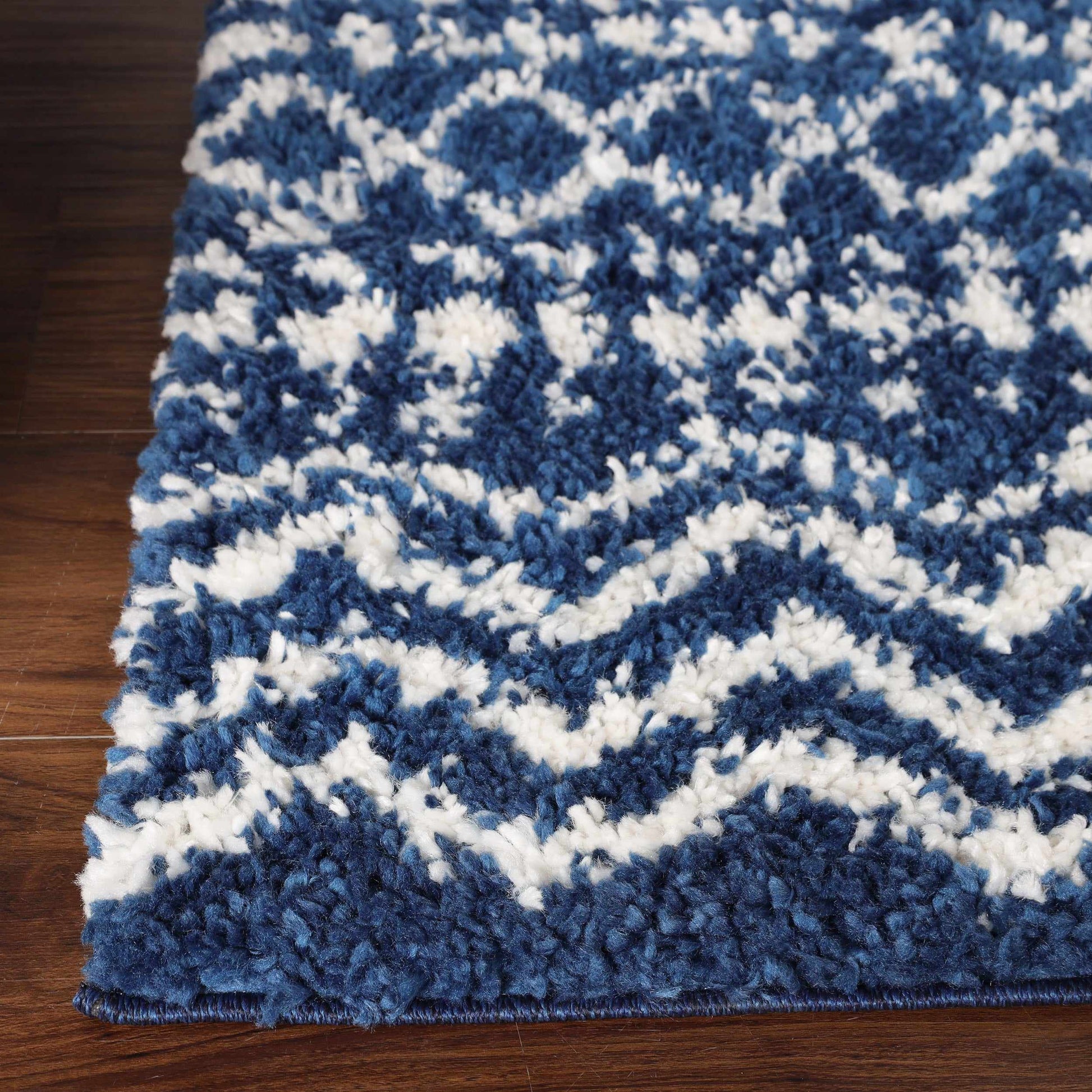  Superior Boho Geometric Indoor Plush Shag Area Rug - Cream-Blue