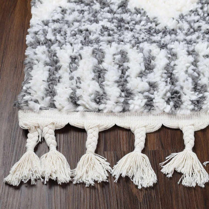  Superior Bohemian Geometric Indoor Plush Shag Area Rug with Tassels - Black-Cream