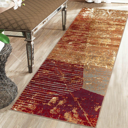 Superior Mabel Abstract Contemporary Indoor Area Rug or Runner  - Brown-Rust