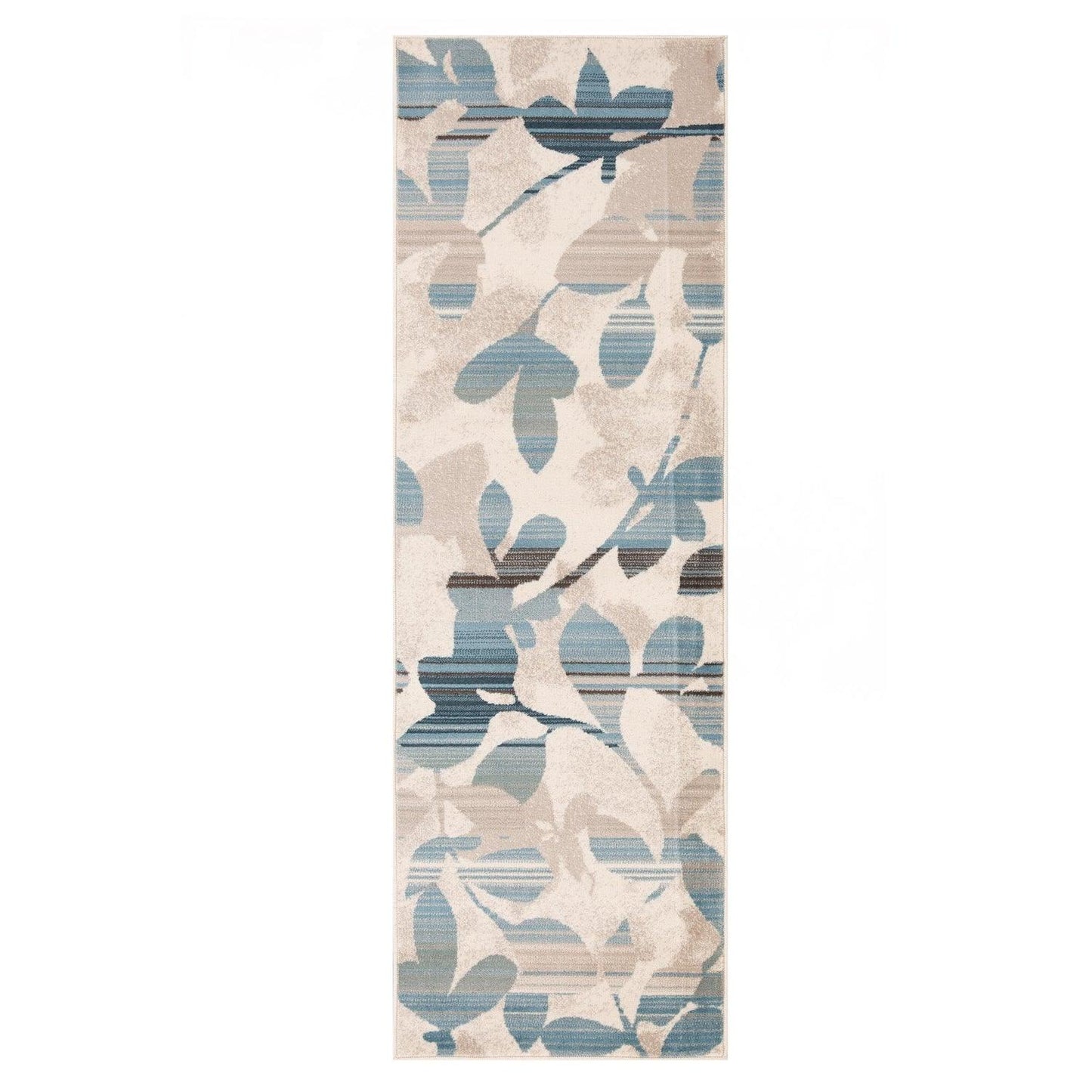 Superior Mahonia Leaf and Vine Indoor Area Rug or Runner  - Cream-Blue