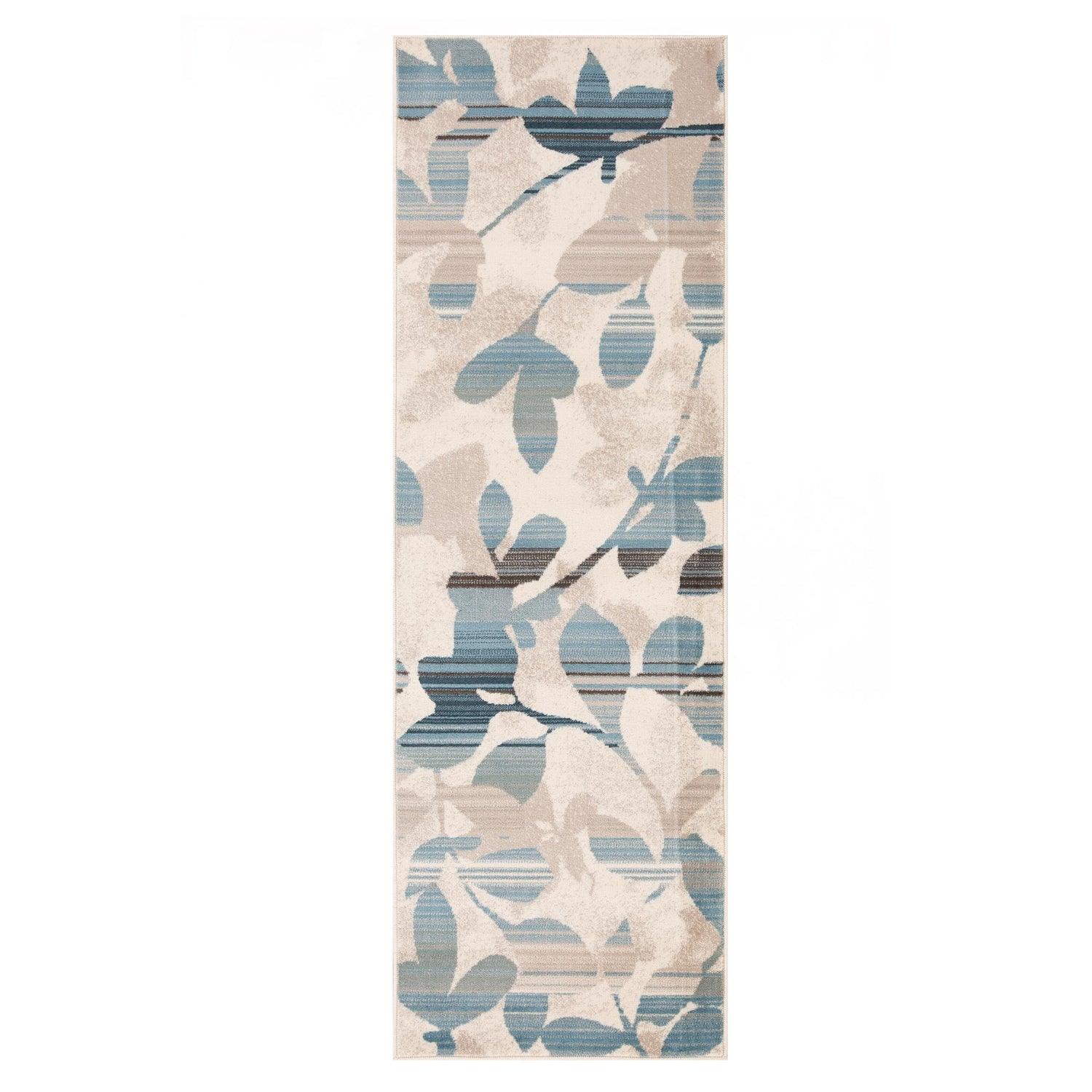 Superior Mahonia Leaf and Vine Indoor Area Rug or Runner  - Cream-Blue