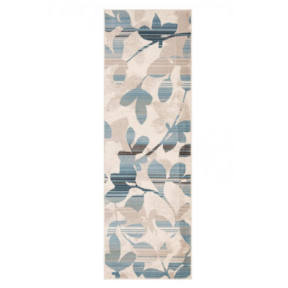 Superior Mahonia Leaf and Vine Indoor Area Rug or Runner  - Cream-Blue