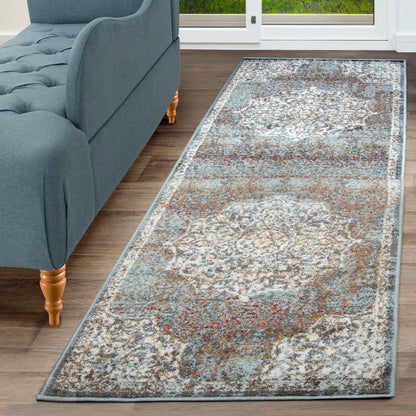 Superior Oriental Medallion Oxidized Area Rug - Blue