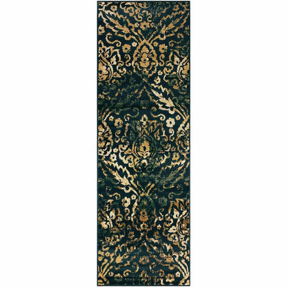 Superior Northman Damask Contemporary Area Rug - Navy Blue