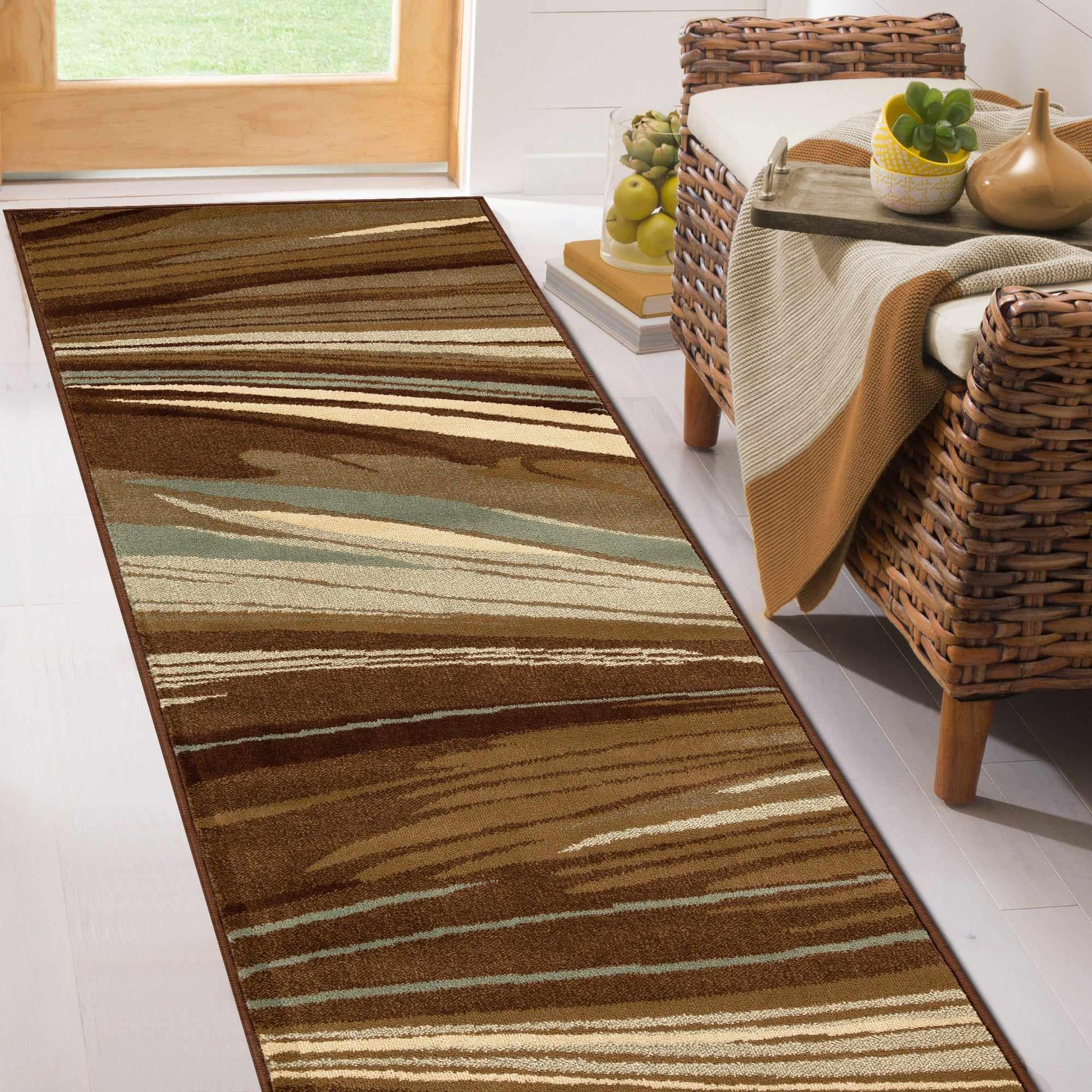 Ondes Abstract Power-Loomed Indoor Area Rug or Runner Rug - Taupe