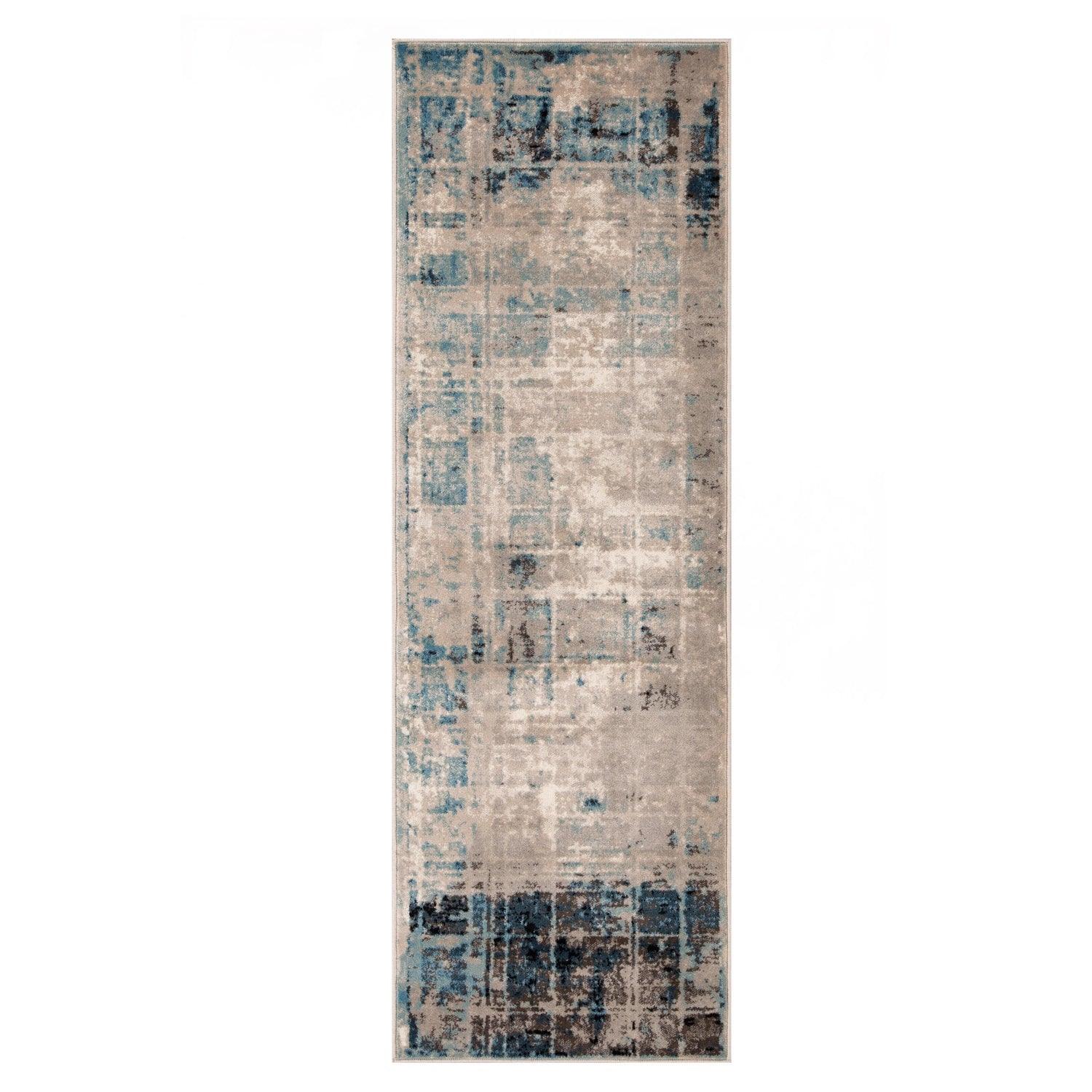 Superior Palani Washed Abstract Indoor Area Rug or Runner - Blue-Cream