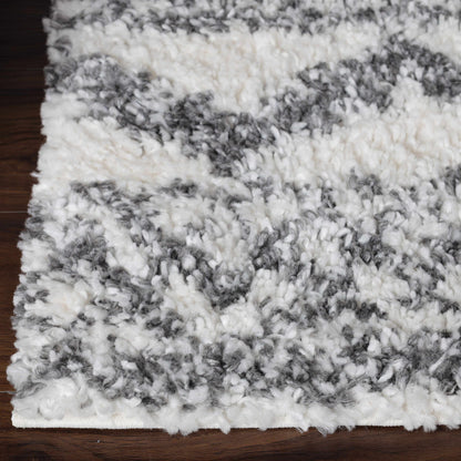  Superior Geometric Bohemian Indoor Plush Shag Area Rug - Black-Cream