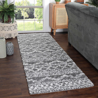 Superior Geometric Bohemian Indoor Plush Shag Area Rug - Cream-Black