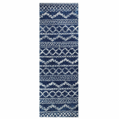  Superior Geometric Bohemian Indoor Plush Shag Area Rug - Cream-Blue