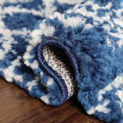  Superior Geometric Bohemian Indoor Plush Shag Area Rug - Cream-Blue