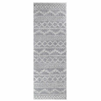  Superior Geometric Bohemian Indoor Plush Shag Area Rug - Cream-Grey