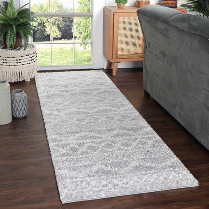 Superior Geometric Bohemian Indoor Plush Shag Area Rug - Cream-Grey