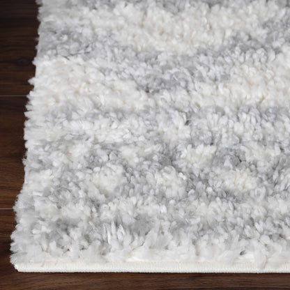  Superior Geometric Bohemian Indoor Plush Shag Area Rug - Grey-Cream