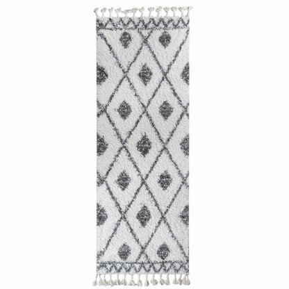  Superior Boho Tribal Geometric Indoor Shag Area Rug with Tassels - Black-Cream
