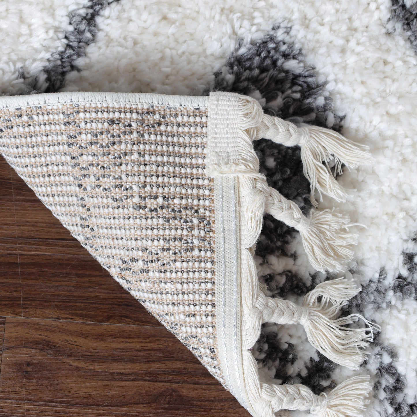  Superior Boho Tribal Geometric Indoor Shag Area Rug with Tassels - Black-Cream