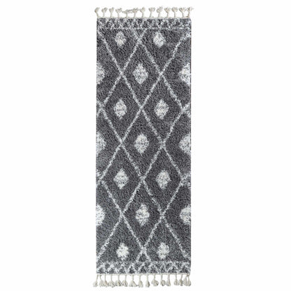  Superior Boho Tribal Geometric Indoor Shag Area Rug with Tassels - Cream-Black