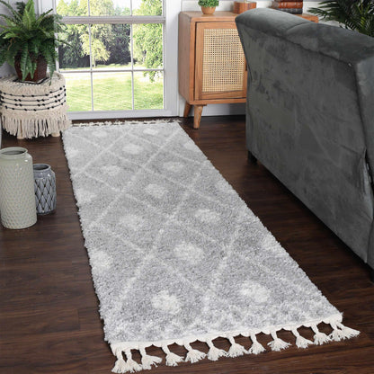  Superior Boho Tribal Geometric Indoor Shag Area Rug with Tassels - Cream-Grey