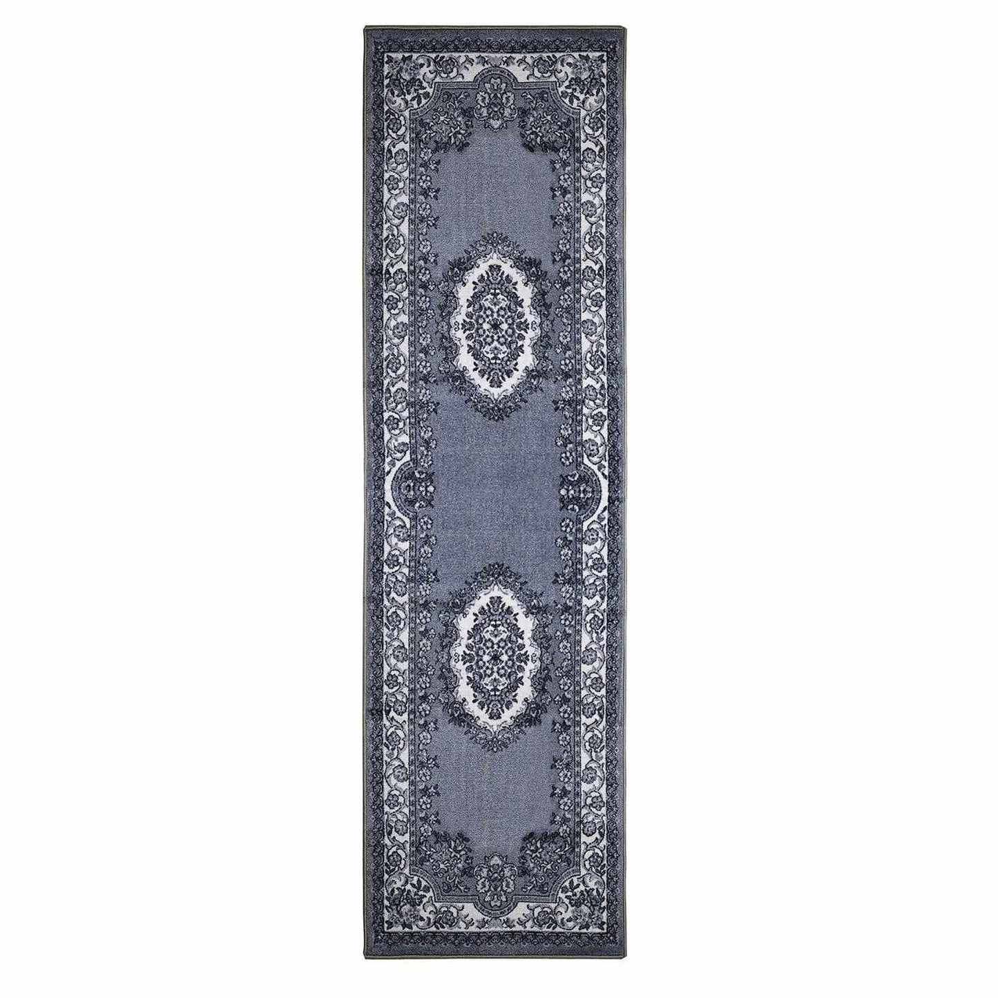 Seraphina Traditional Floral Non-Slip Indoor Area Rug Or Runner Rug Or Door Mat - Black-White