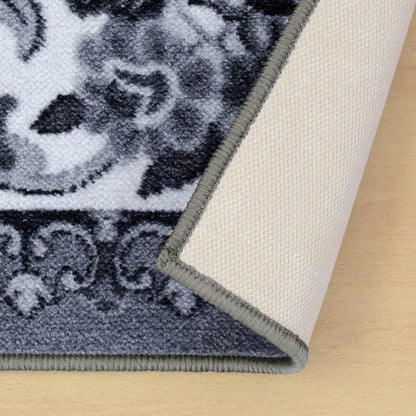  Seraphina Traditional Floral Non-Slip Indoor Area Rug Or Runner Rug Or Door Mat - Black-White