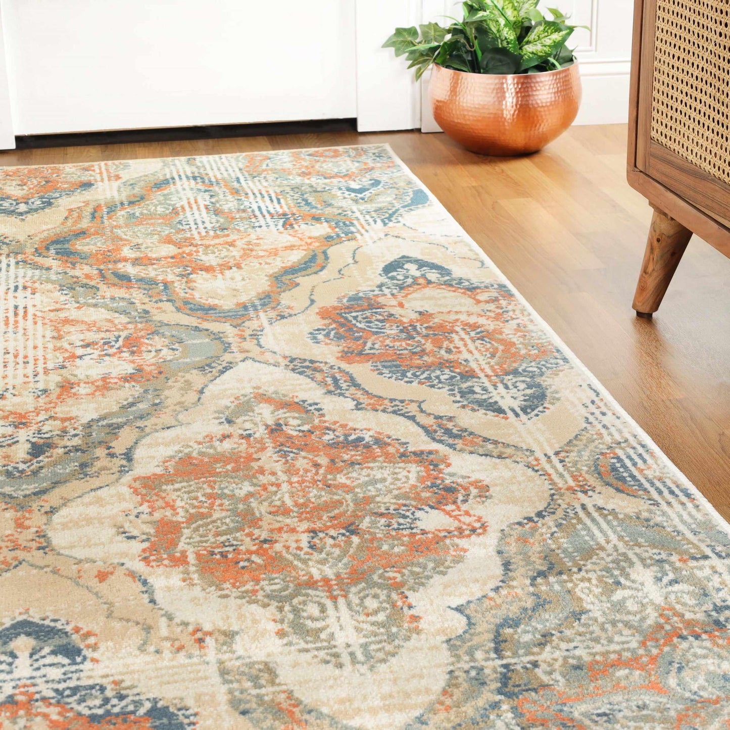  Vintage Distressed Diamond Trellis Indoor Home Area Rug Collection - Blue