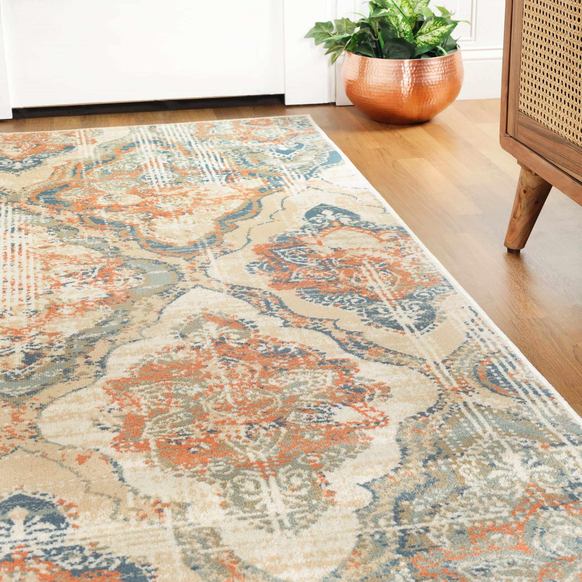  Vintage Distressed Diamond Trellis Indoor Home Area Rug Collection - Blue