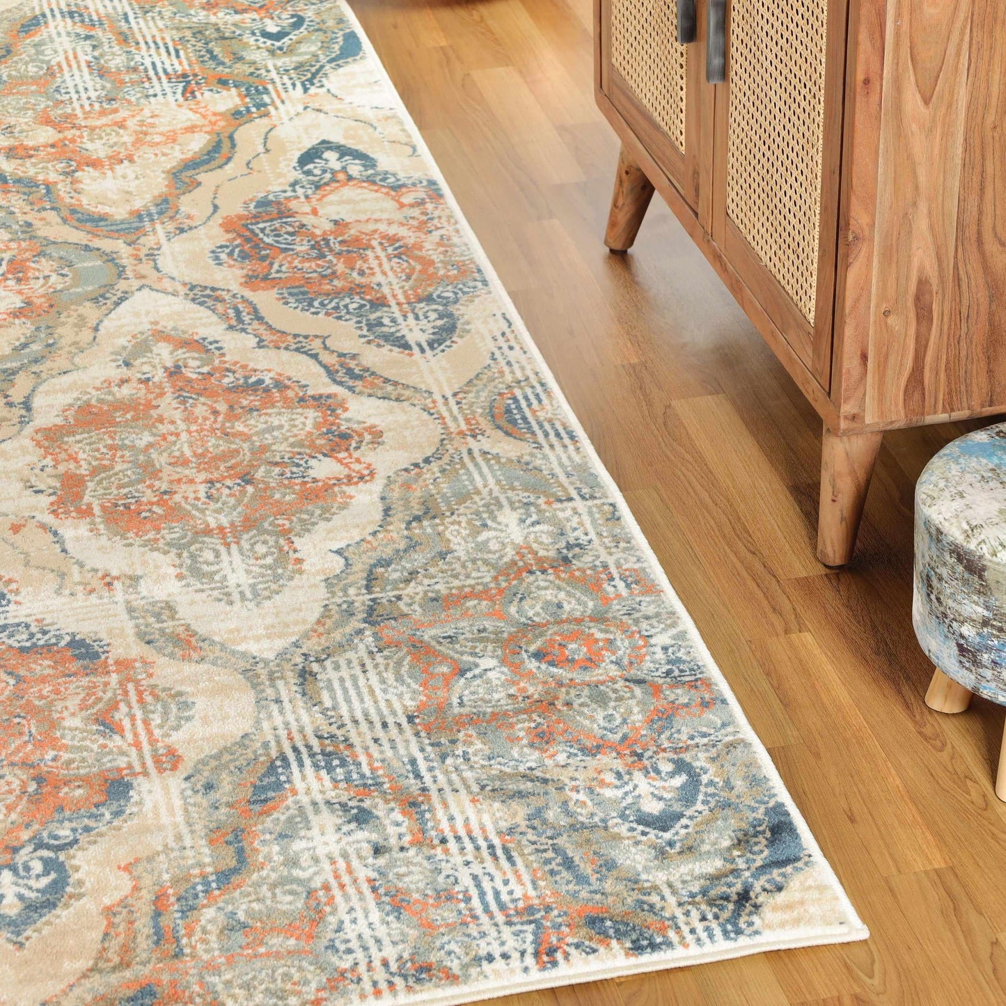  Vintage Distressed Diamond Trellis Indoor Home Area Rug Collection - Blue