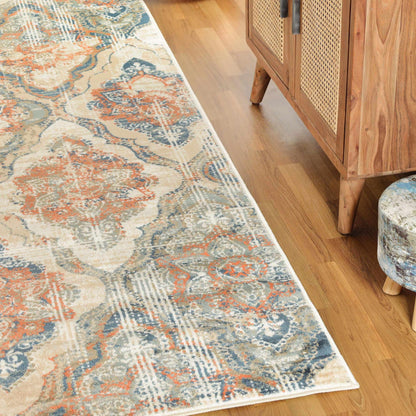  Vintage Distressed Diamond Trellis Indoor Home Area Rug Collection - Blue