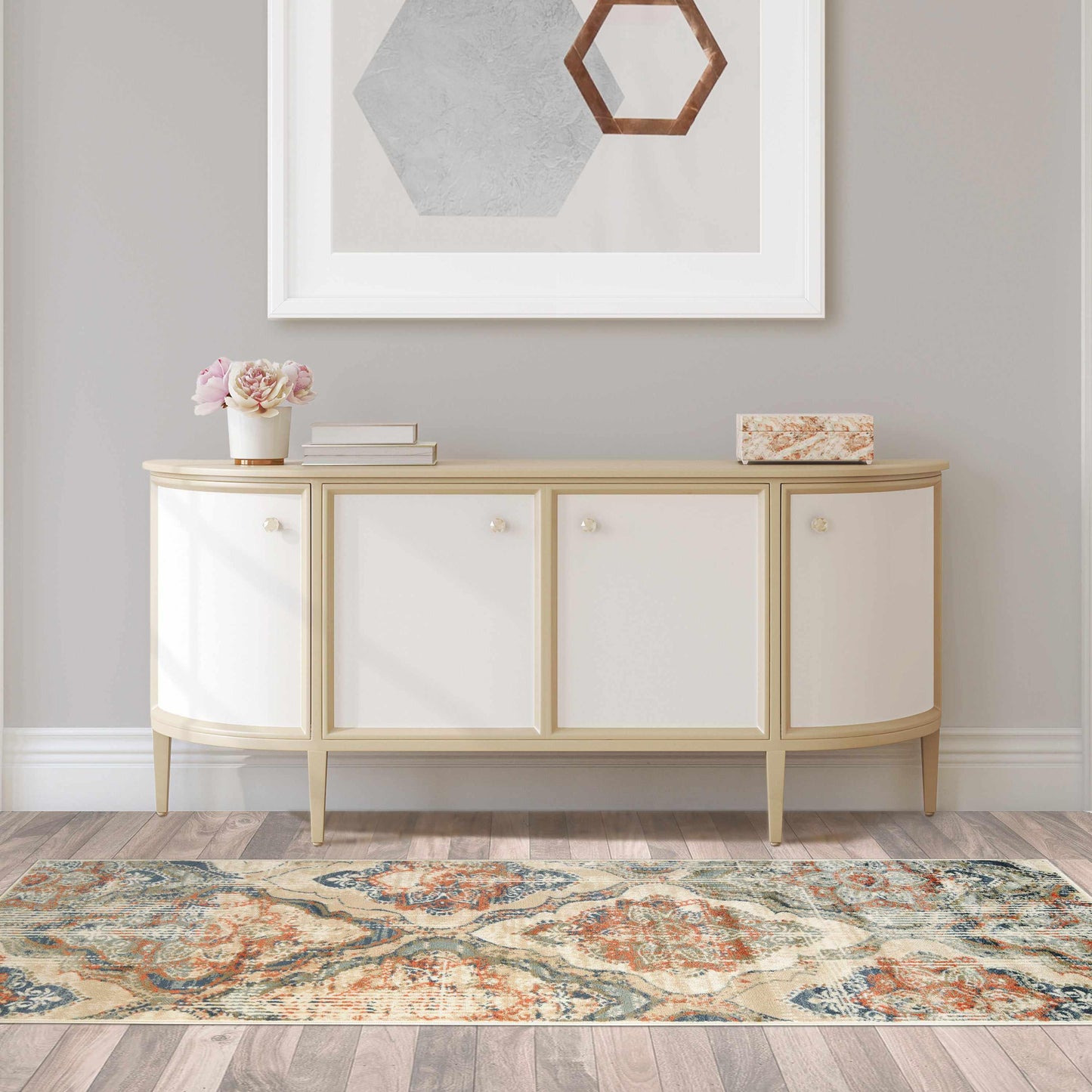 Vintage Distressed Diamond Trellis Indoor Home Area Rug Collection  - Blue