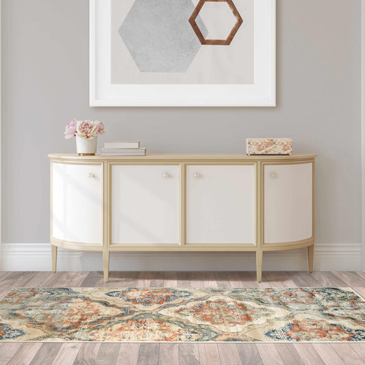 Vintage Distressed Diamond Trellis Indoor Home Area Rug Collection  - Blue