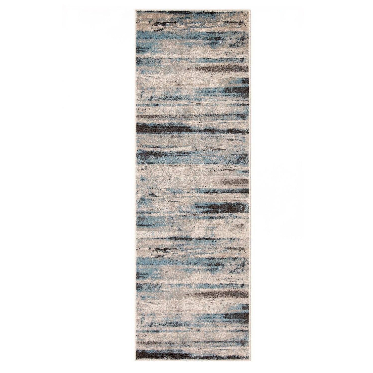 Superior Taia Striped Damask Indoor Area Rug or Runner - Blue-Cream