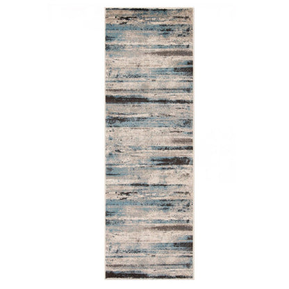 Superior Taia Striped Damask Indoor Area Rug or Runner - Blue-Cream