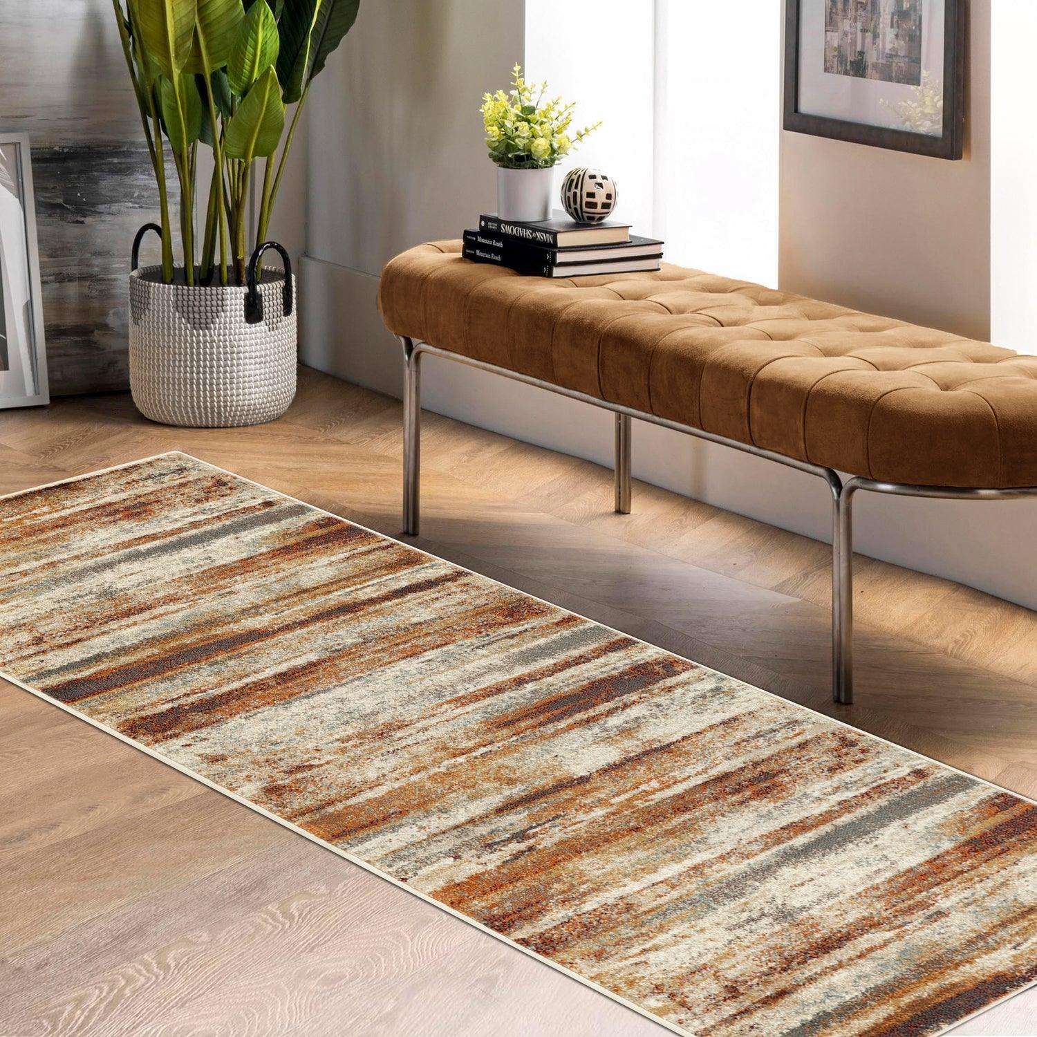 Superior Taia Striped Damask Indoor Area Rug or Runner - Rust-Cream
