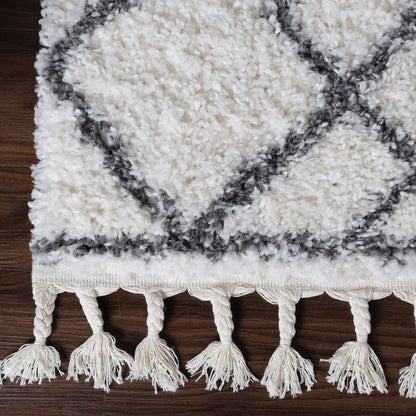  Superior Boho Geometric Diamonds Indoor Plush Shag Area Rug with Tassels - Black-Cream