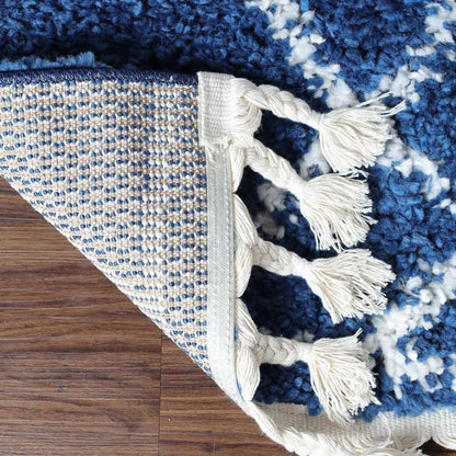 Superior Boho Geometric Diamonds Indoor Plush Shag Area Rug with Tassels - Cream-Blue