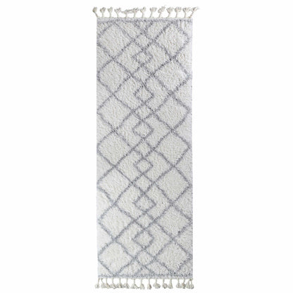  Superior Boho Geometric Diamonds Indoor Plush Shag Area Rug with Tassels - Grey-Cream