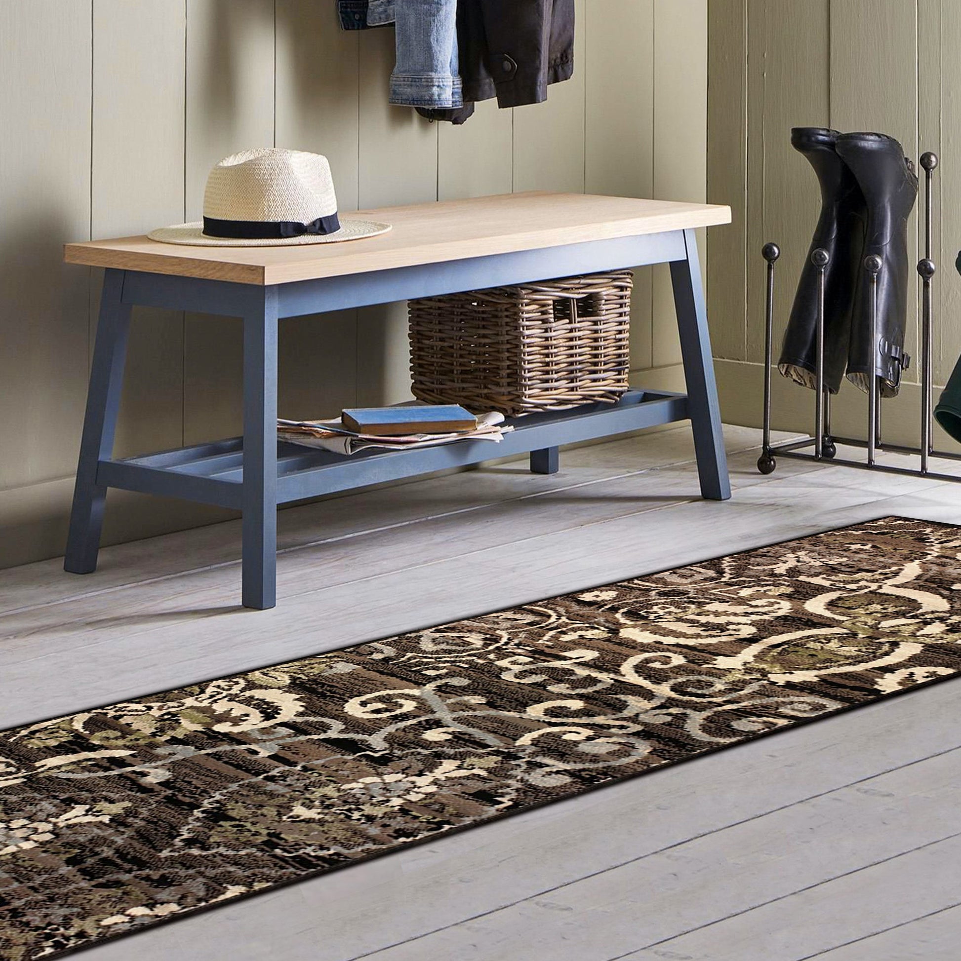 Superior Caldwell Modern Floral Damask Indoor Area Rug or Runner Rug Or Door Mat - Black