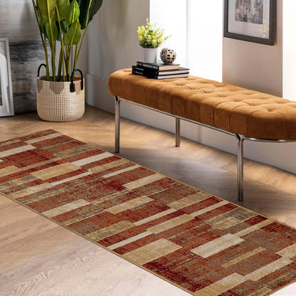 Superior Radko Modern Striped Indoor Area Rug or Runner - Rust-cream