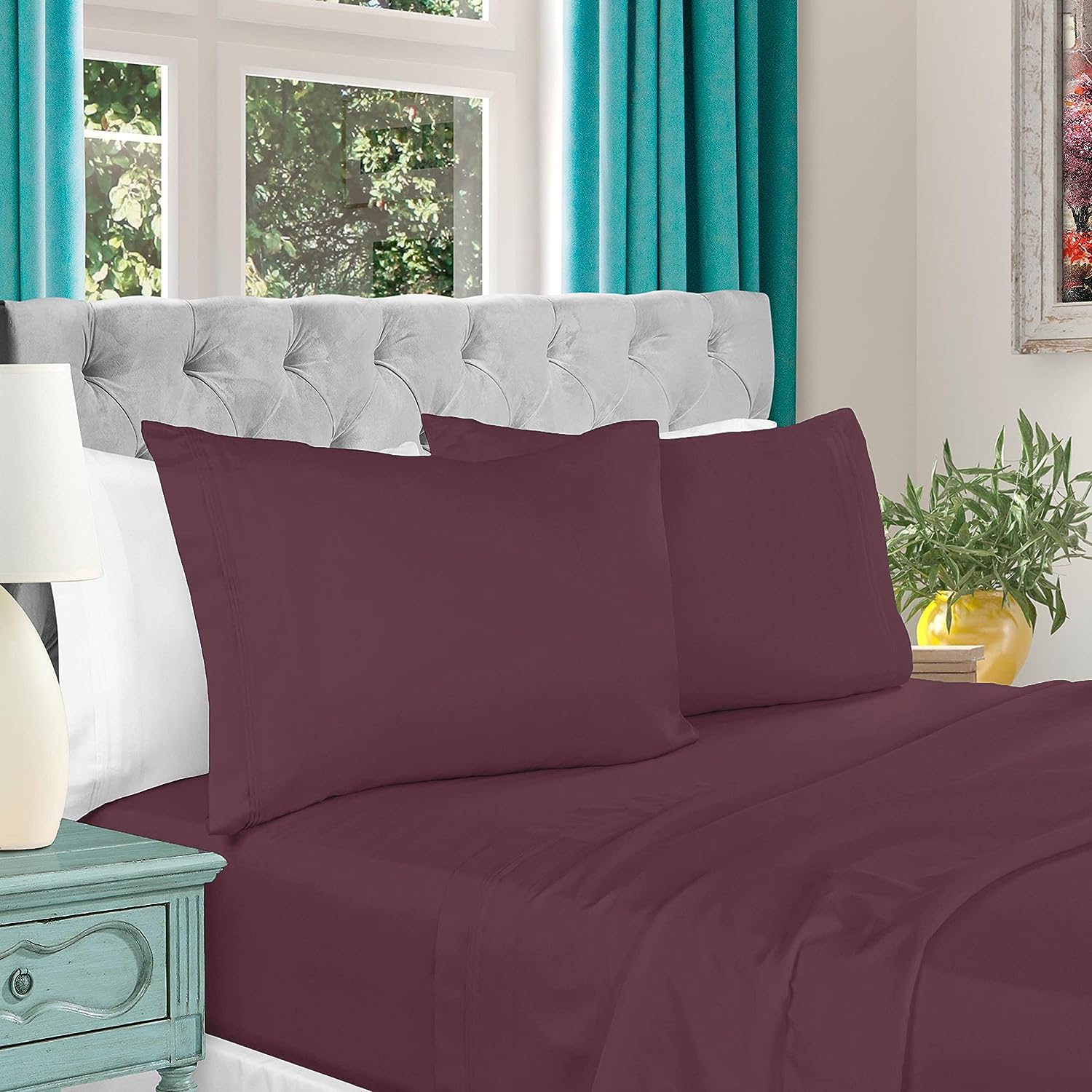 Superior Egyptian Cotton 1000 Thread Count Extra Deep Pocket Solid Sheet Set - Plum