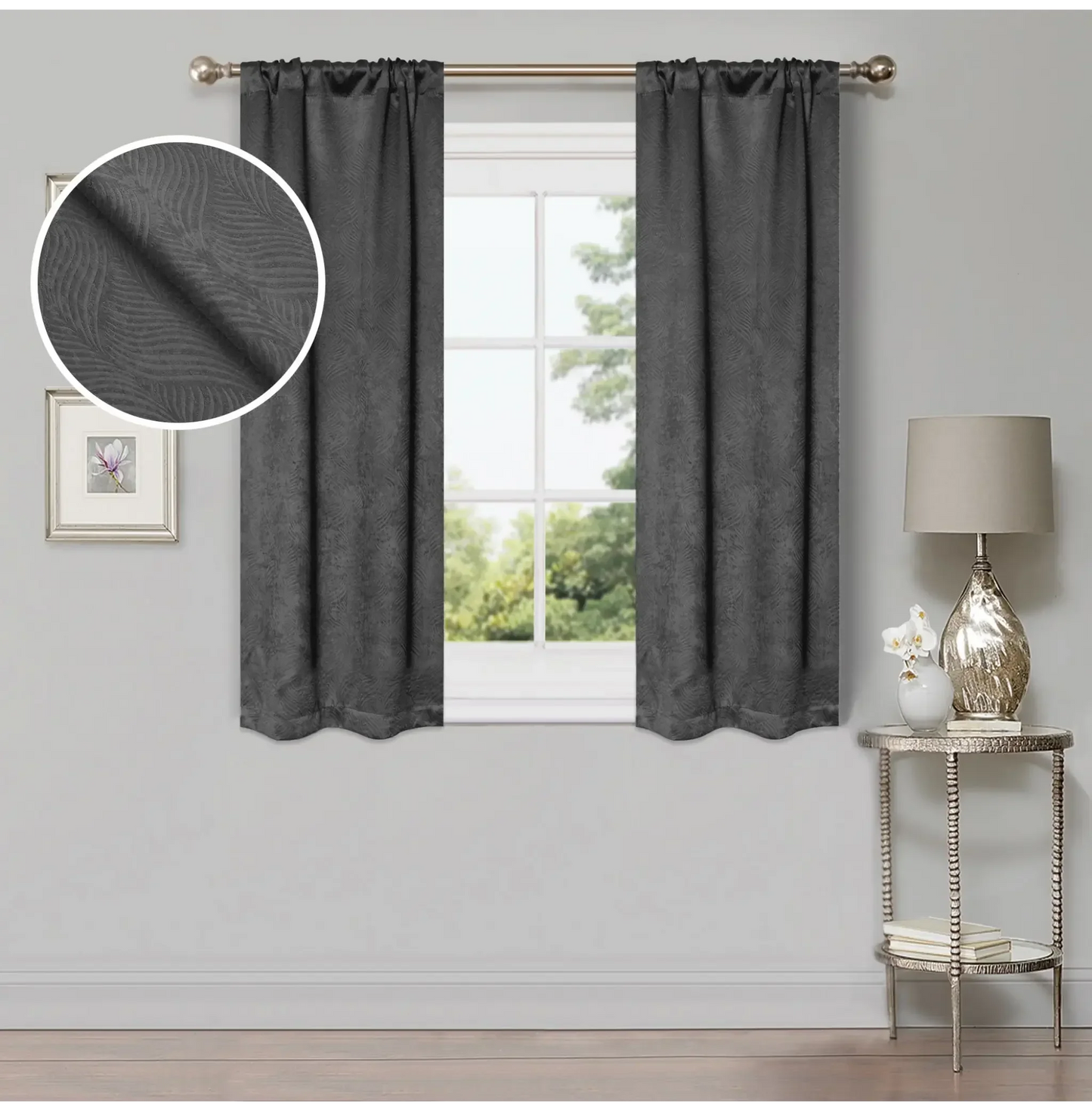 Wave Geometric Washable Room Darkening Blackout Curtains, Set of 2